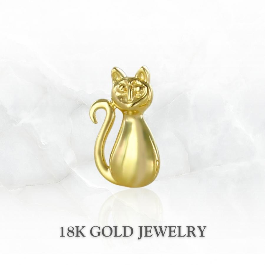 K18 18金 猫 ピアス 片耳ピアス シングル ねこ レディース ゴールド