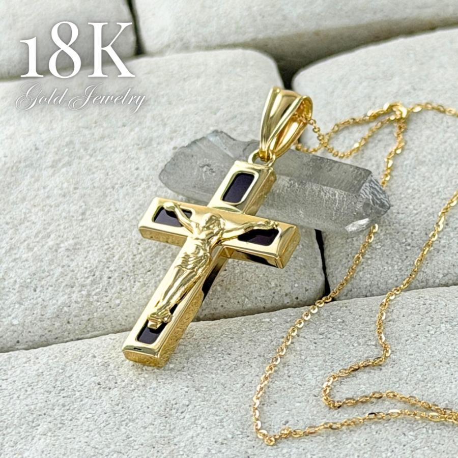 K18 ネックレス クロス ジーザス チャーム オニキス リバーシブル 18金