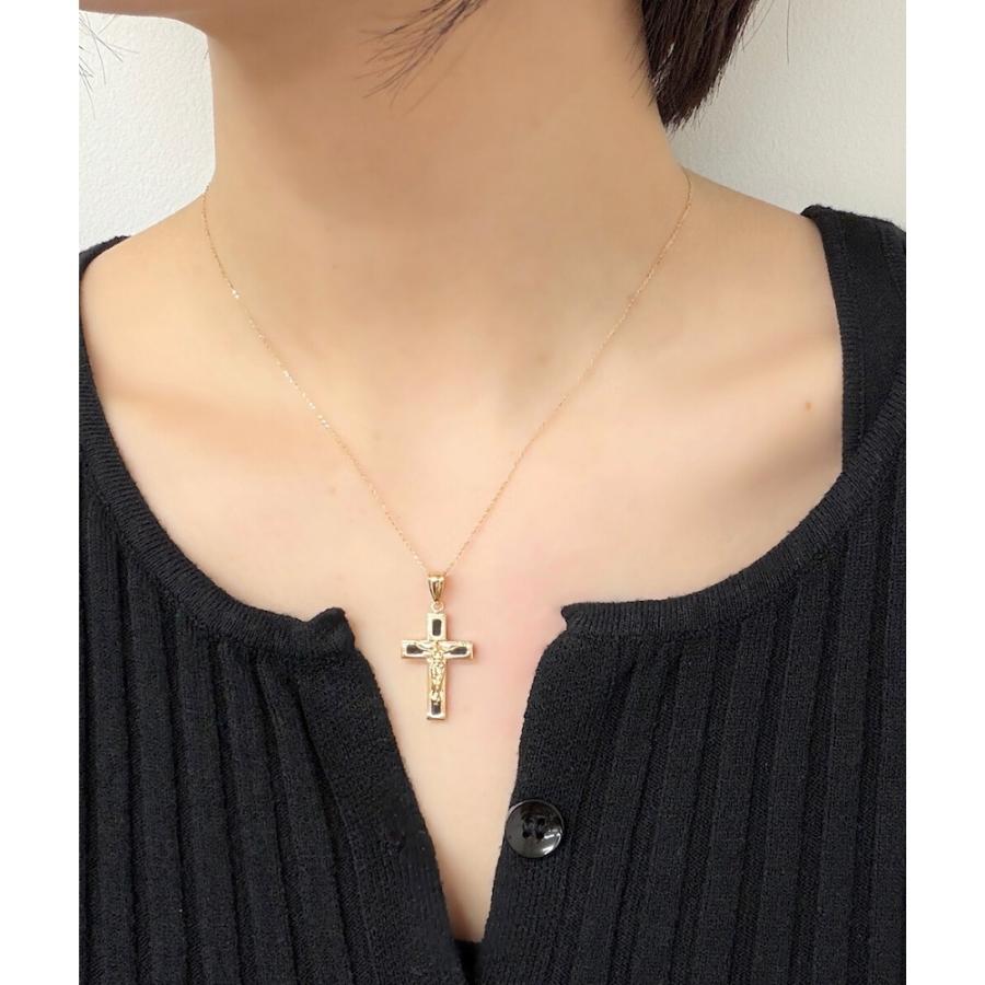 K18 ネックレス クロス ジーザス チャーム オニキス リバーシブル 18金