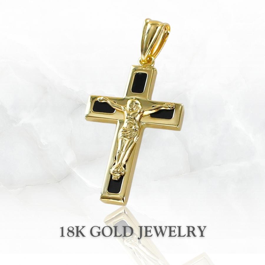 K18 クロス チャーム 18金 オニキス ジーザス リバーシブル ネックレストップ 誕生日 ギフト 爆買 成人 卒業 入学の画像