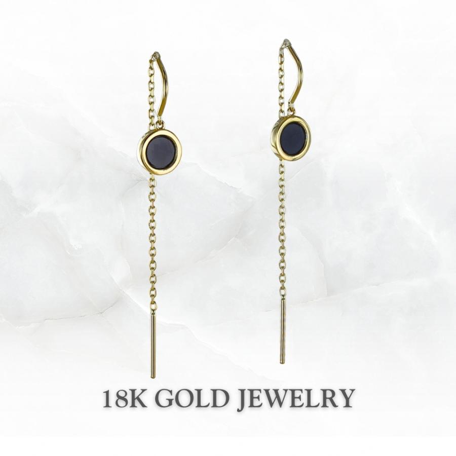 K18 ピアス 18金 アメリカンピアス ブラックオニキス チェーンピアス