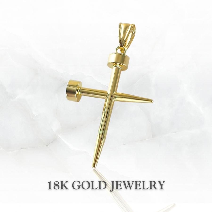 K18 クロス 釘 モチーフ チャーム 18金 ペンダントトップ レディース