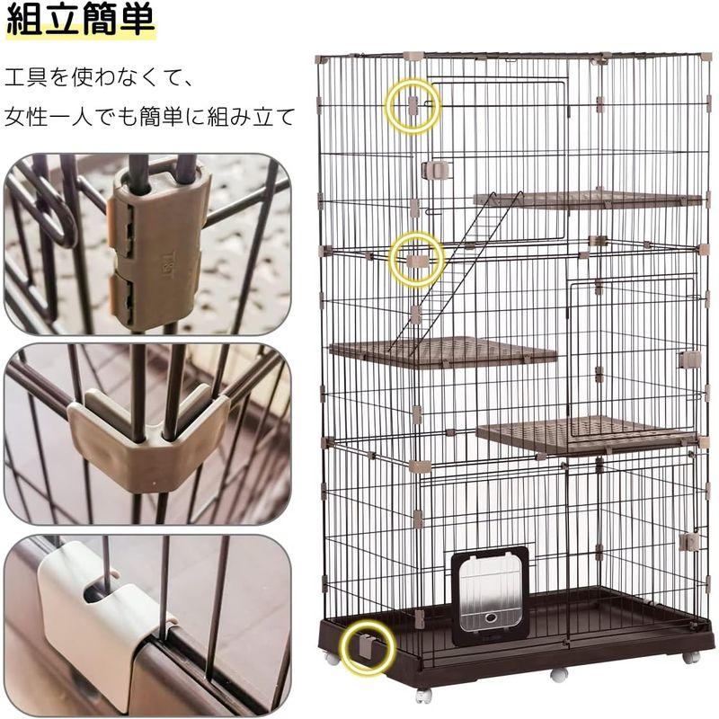 RAKU 猫 ケージ キャスター付 ワイド扉 大型猫 組立簡単 工具