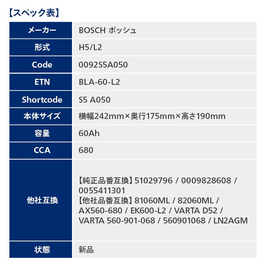 BOSCH（ボッシュ） ドイツ製 BOSCH AGM バッテリー 60A 680CCA 規格:L2