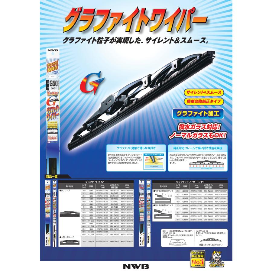 グラファイトワイパー　Uクリップ　長さ450mm　10本まとめ売り NWB グラファイトワイパー G45 450mm 1本入 雨用ワイパー Uクリップ