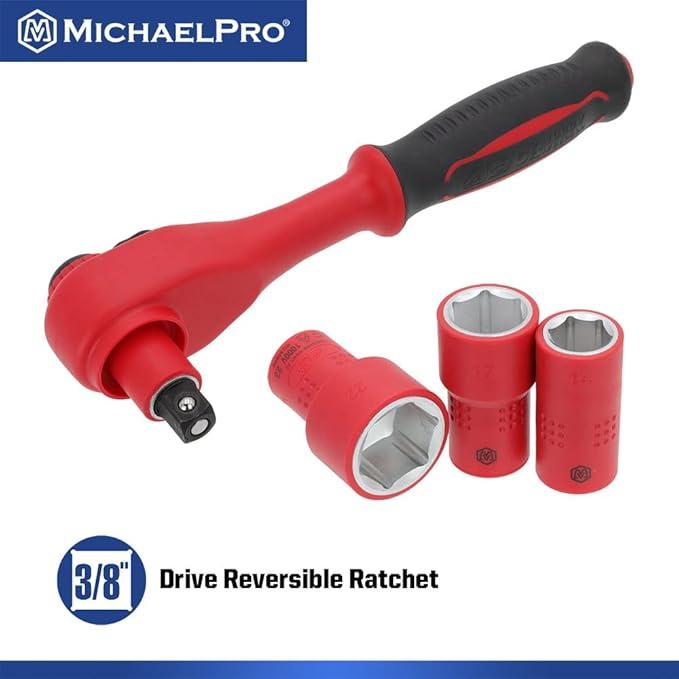 16ピース 3/8インチ Drive VDE 絶縁ツールセット ソケット ビットソケット レンチ ラチェット 電気工具 MP005047  マイケルプロ 工具 整備用品 MichaelPro |  | 03