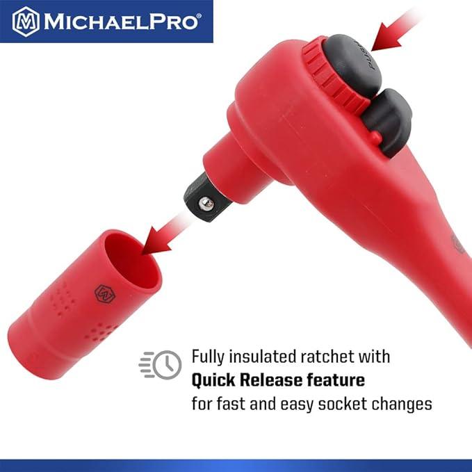 16ピース 3/8インチ Drive VDE 絶縁ツールセット ソケット ビットソケット レンチ ラチェット 電気工具 MP005047  マイケルプロ 工具 整備用品 MichaelPro |  | 04