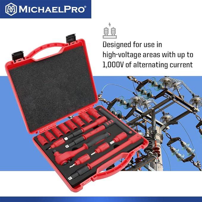 16ピース 3/8インチ Drive VDE 絶縁ツールセット ソケット ビットソケット レンチ ラチェット 電気工具 MP005047  マイケルプロ 工具 整備用品 MichaelPro |  | 06