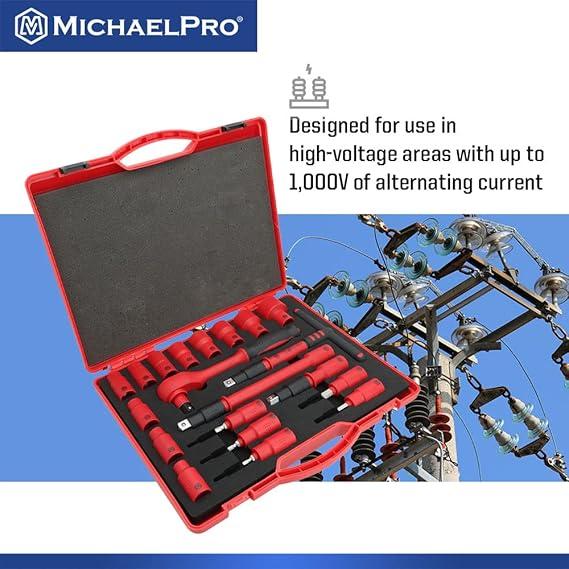 20ピース 1/2インチドライブ VDE 絶縁ソケットセット MP005048  マイケルプロ 工具 整備用品 メンテナンス 修理 DIY 自動車 軽自動車 大型車 MichaelPro |  | 07
