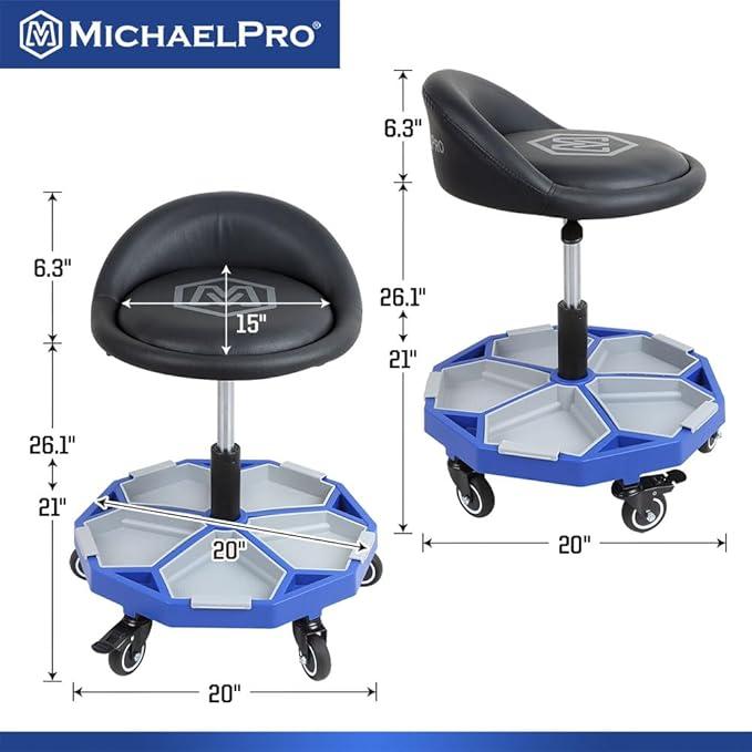 調節可能な空気圧ローリングメカニックスツール 耐荷重158kg 360°回転シート 高さ調節可能 取り外し可能 磁気ツールトレイ マイケルプロ MPC016005 MichaelPro |  | 01