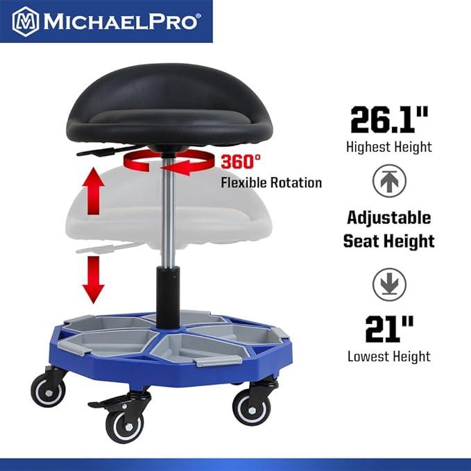 調節可能な空気圧ローリングメカニックスツール 耐荷重158kg 360°回転シート 高さ調節可能 取り外し可能 磁気ツールトレイ マイケルプロ MPC016005 MichaelPro |  | 03