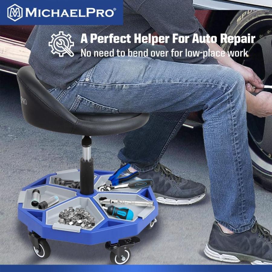 調節可能な空気圧ローリングメカニックスツール 耐荷重158kg 360°回転シート 高さ調節可能 取り外し可能 磁気ツールトレイ マイケルプロ MPC016005 MichaelPro |  | 07