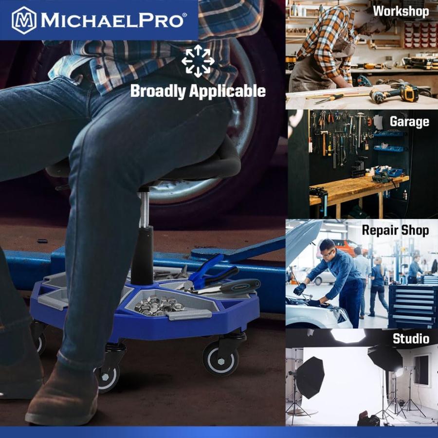 調節可能な空気圧ローリングメカニックスツール 耐荷重158kg 360°回転シート 高さ調節可能 取り外し可能 磁気ツールトレイ マイケルプロ MPC016005 MichaelPro |  | 08