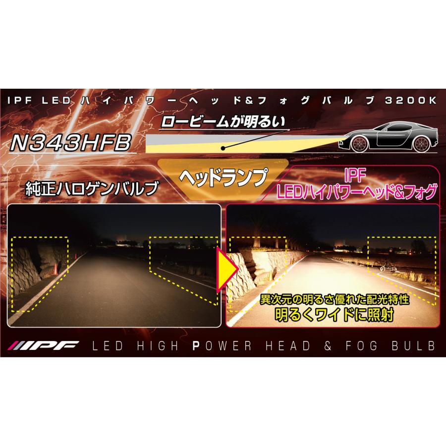IPF N343HFB LEDハイパワー ヘッド＆フォグ バルブ 3200K H4 IPF