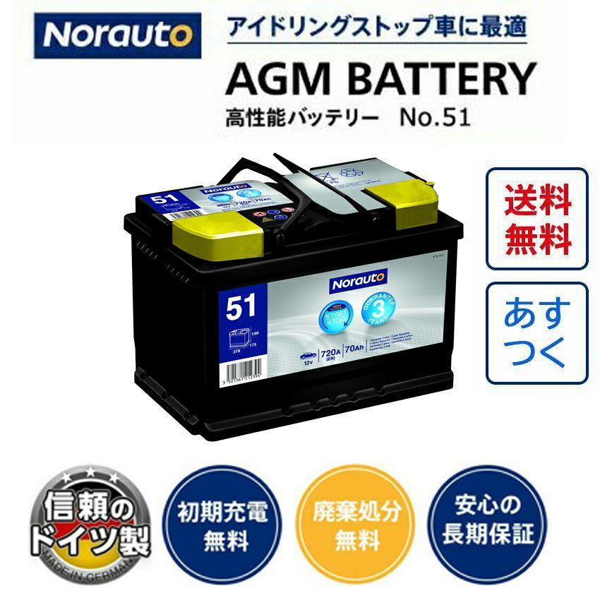 Norauto AGMバッテリー No.51 70Ah 720CCA H6/LN3 輸入車用バッテリー
