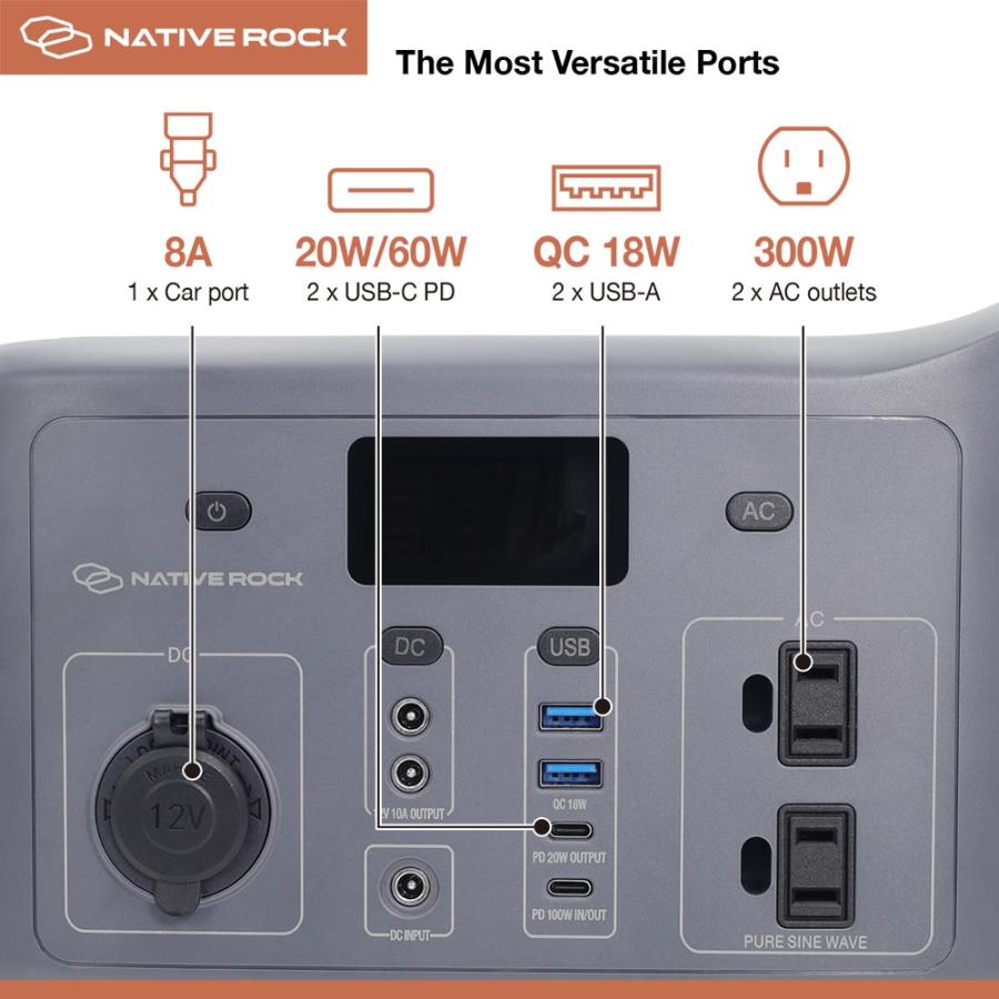 NativeRock ポータブル電源 NRP03 300W キャンプ LED ライト付き 車
