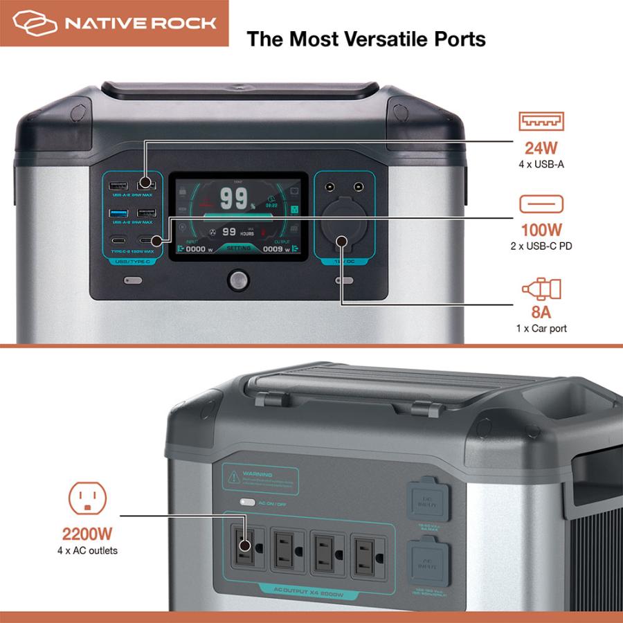 NativeRock ポータブル電源 NRP25 2200W 大容量 高出力 キャンプ サブ