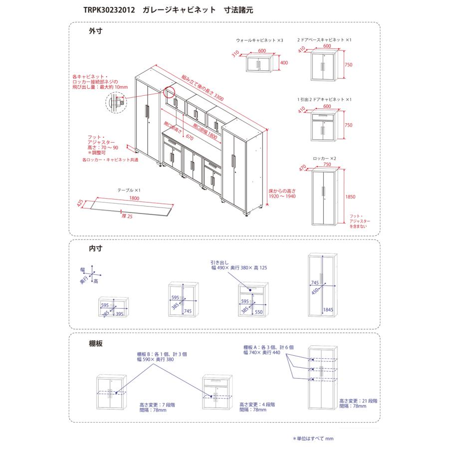 REX ガレージキャビネット グレー TRPK30232012 収納 整備 工具 組立式