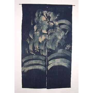 本藍染　荒織　麻　のれん 本麻のれん 荒波（藍）〈在庫無くなり次第販売終了〉 : のれんの