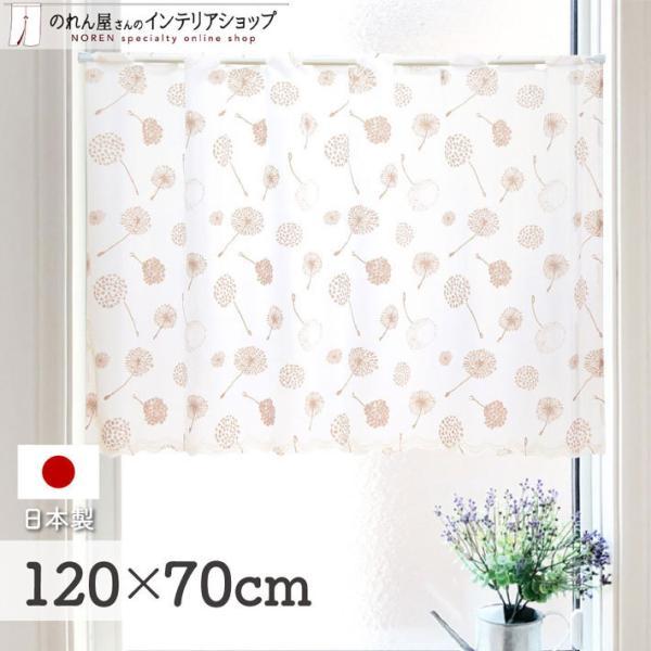 小窓用 カフェカーテン おしゃれ 1cm幅 70cm丈 綿毛 ホワイト レッド 白 赤 植物 転写 休日限定