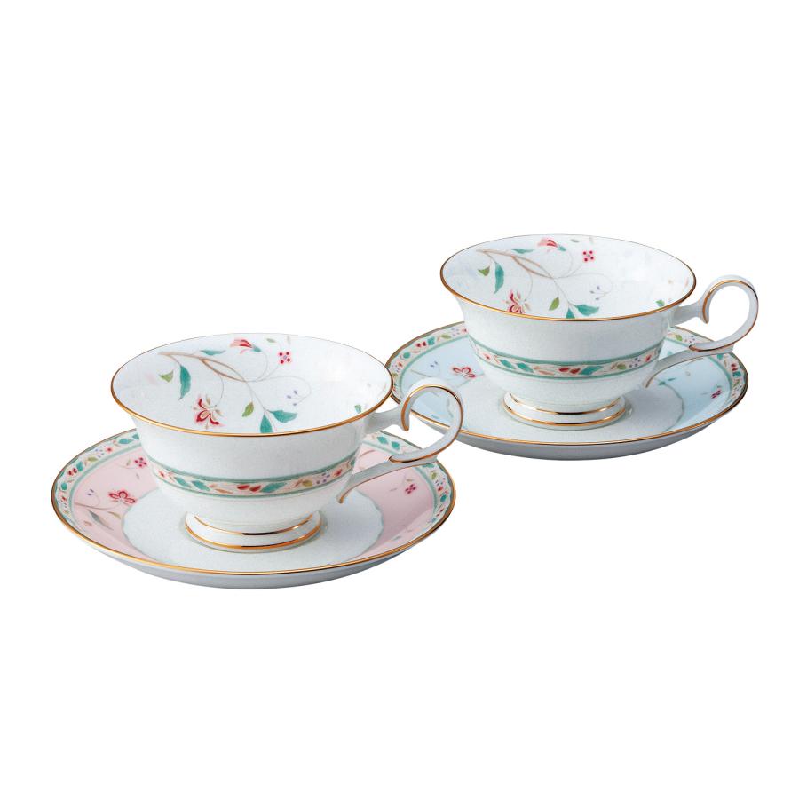 ノリタケ 花更紗 カップ＆ソーサーペア(色変り) ( ギフトボックス入り ティーカップ コーヒーカップ 青 ピンク ティーカップ おしゃれ ブランドの画像