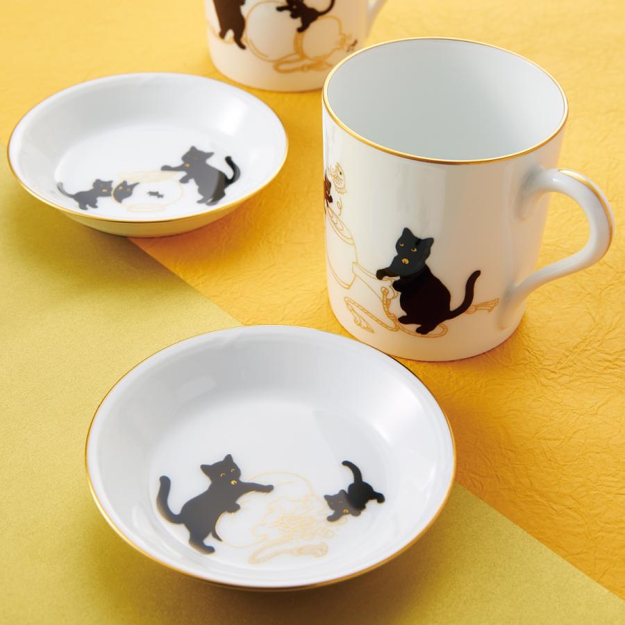 大倉陶園 黒猫親子-縁起物語-II マグカップ「打ち出の小槌」 ( 食器 
