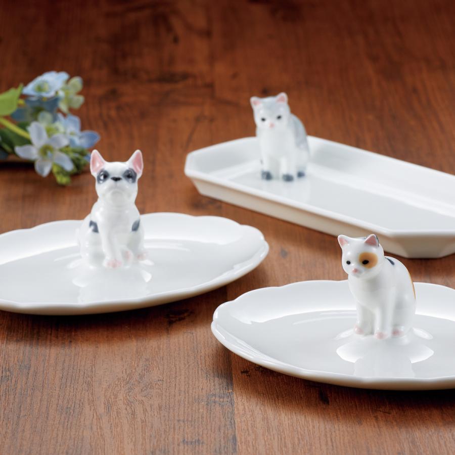 ノリタケ フィギュリン付きトレイ 楕円 “三毛猫” ( ギフトボックス入り 