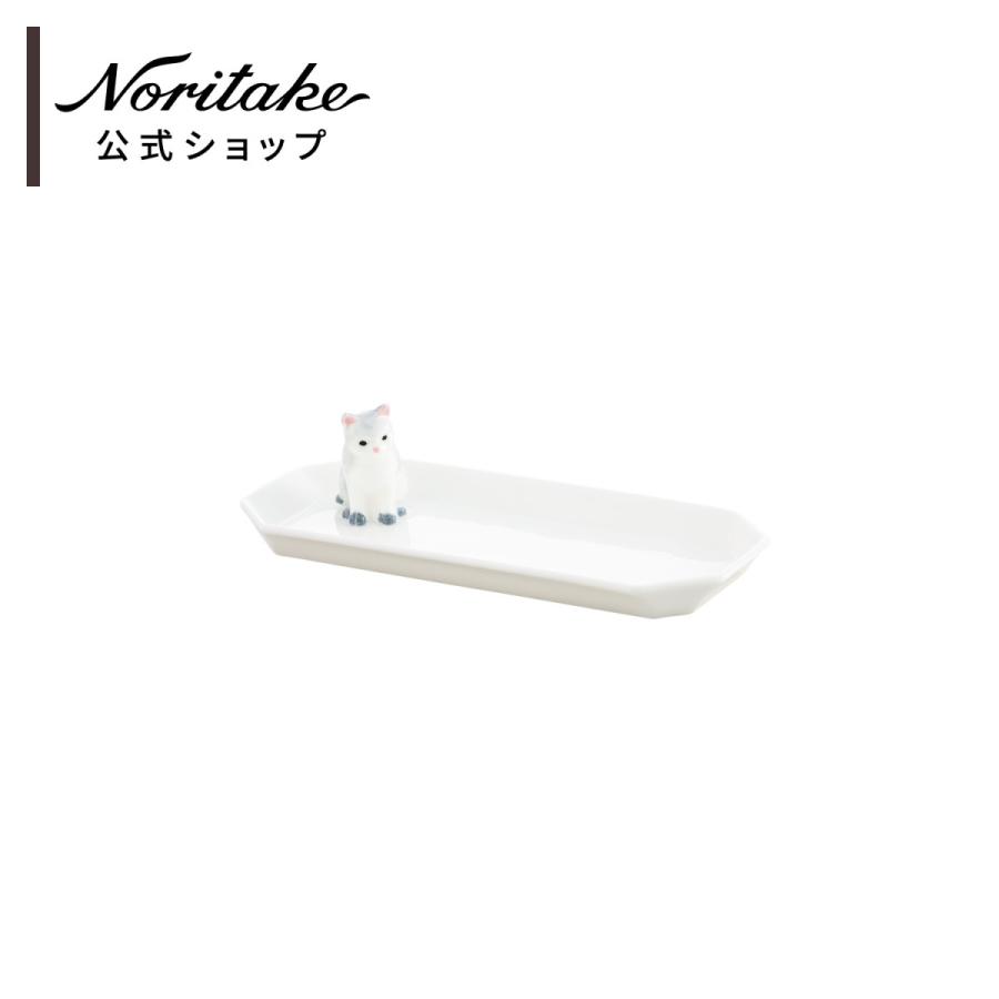 ノリタケ フィギュリン付きトレイ 八角 “猫・グレー” ( ギフトボックス