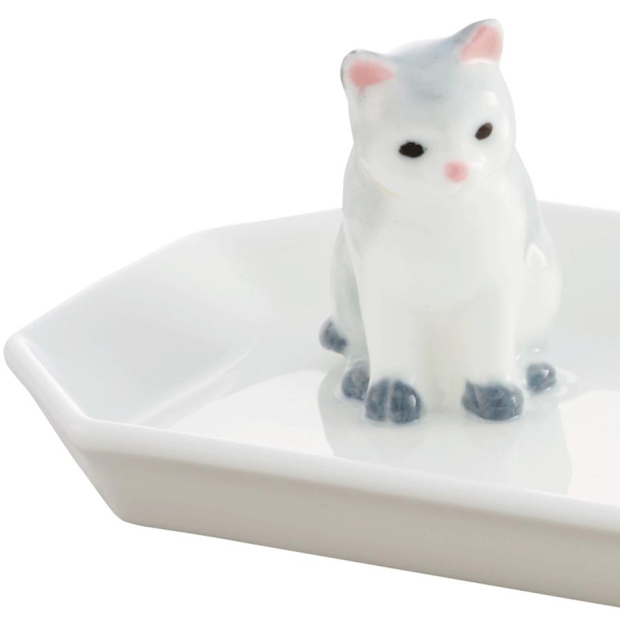ノリタケ　猫置物　フィギュリン ノリタケ フィギュリン付きトレイ 八角 “猫・グレー” ( ギフトボックス