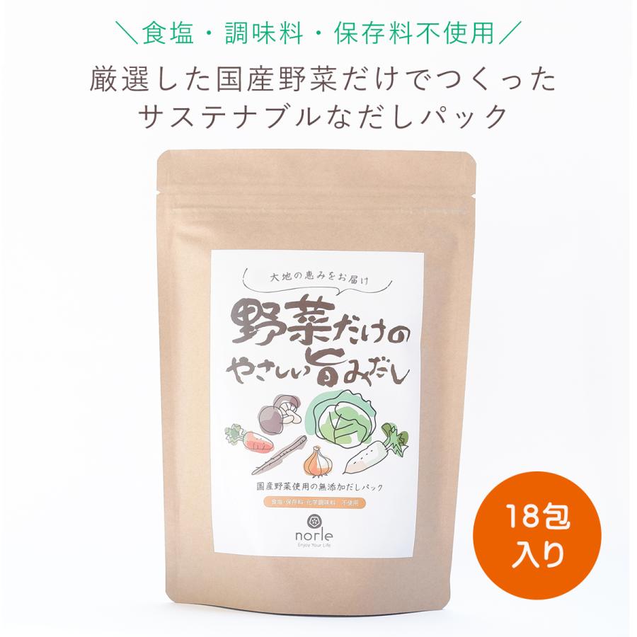 norle 厳選した国産野菜だけでつくった だしパック 野菜だけのやさしい旨みだし (18包入り) 食塩・調味料・保存料不使用 | 