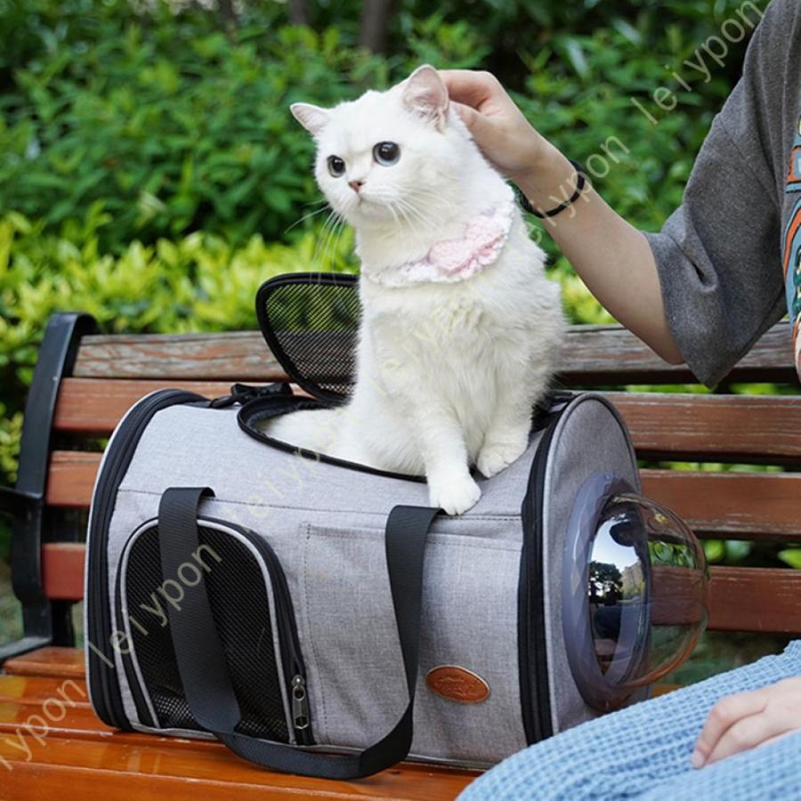 ペットキャリーバッグ 猫 キャリーケース ショルダーバッグ 犬 透明ドーム メッシュ付き ショルダーベルト付き 通気性 手提げキャリーバッグ 車載 ドライブ_15