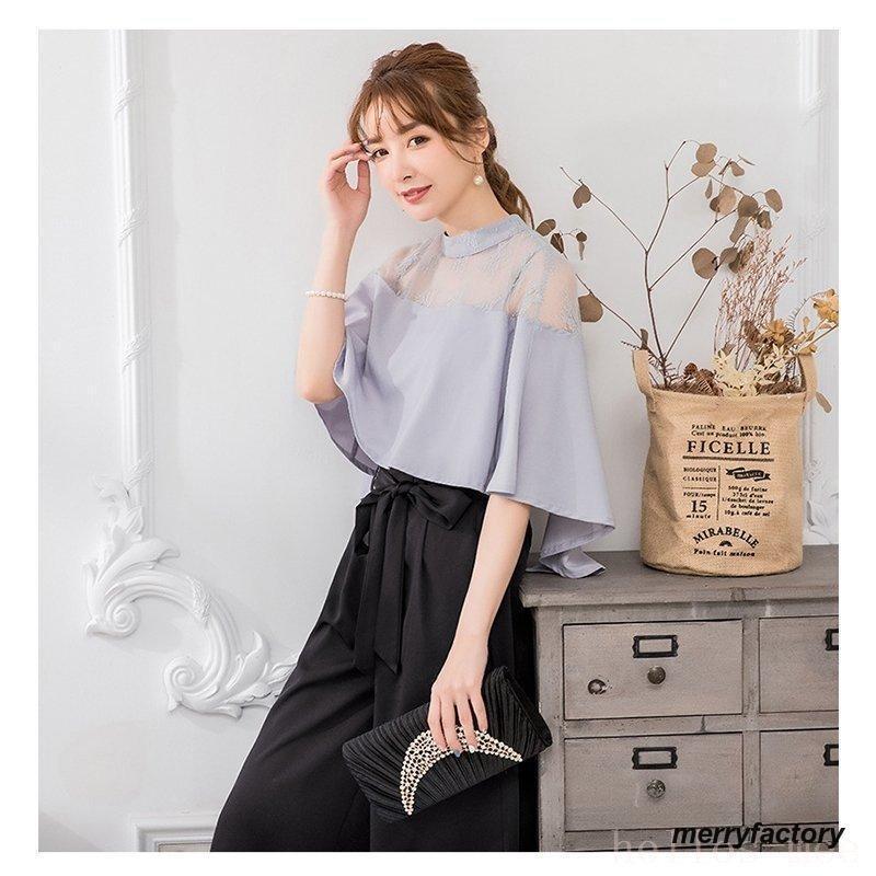 ドレススーツセットワイドパンツケープレース春夏秋パーティードレス