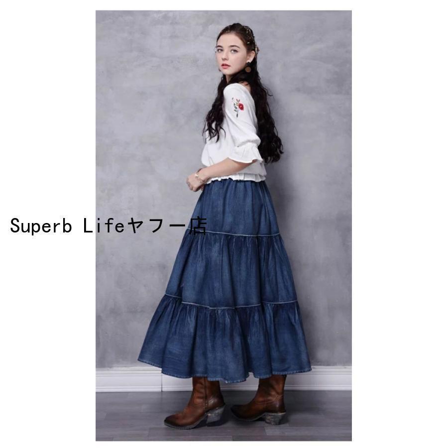 デニムスカート ロング ティアードスカート デニム フレアスカート