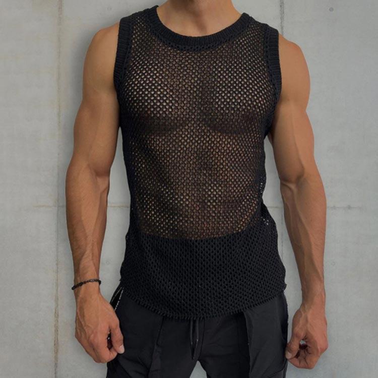 タンクトップ メンズ メッシュタンクトップ ノースリーブ サマーニット