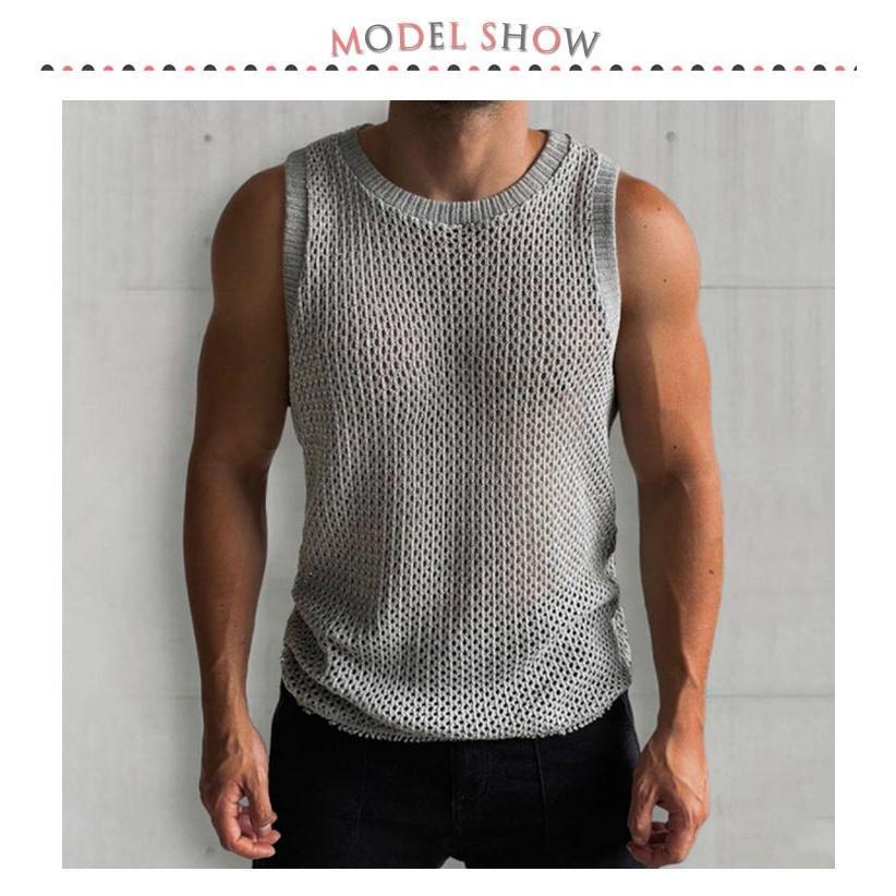 タンクトップ メンズ メッシュタンクトップ ノースリーブ サマーニット