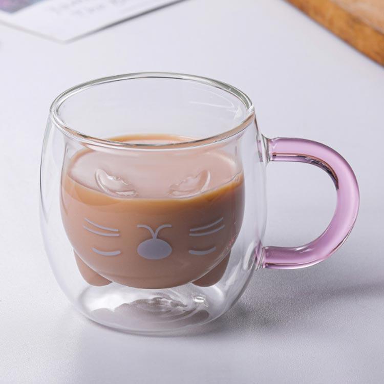 4個セット！グラス 猫 ダブルウォール 二重構造 280ml ガラスコップ