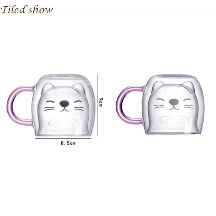 4個セット！グラス 猫 ダブルウォール 二重構造 280ml ガラスコップ