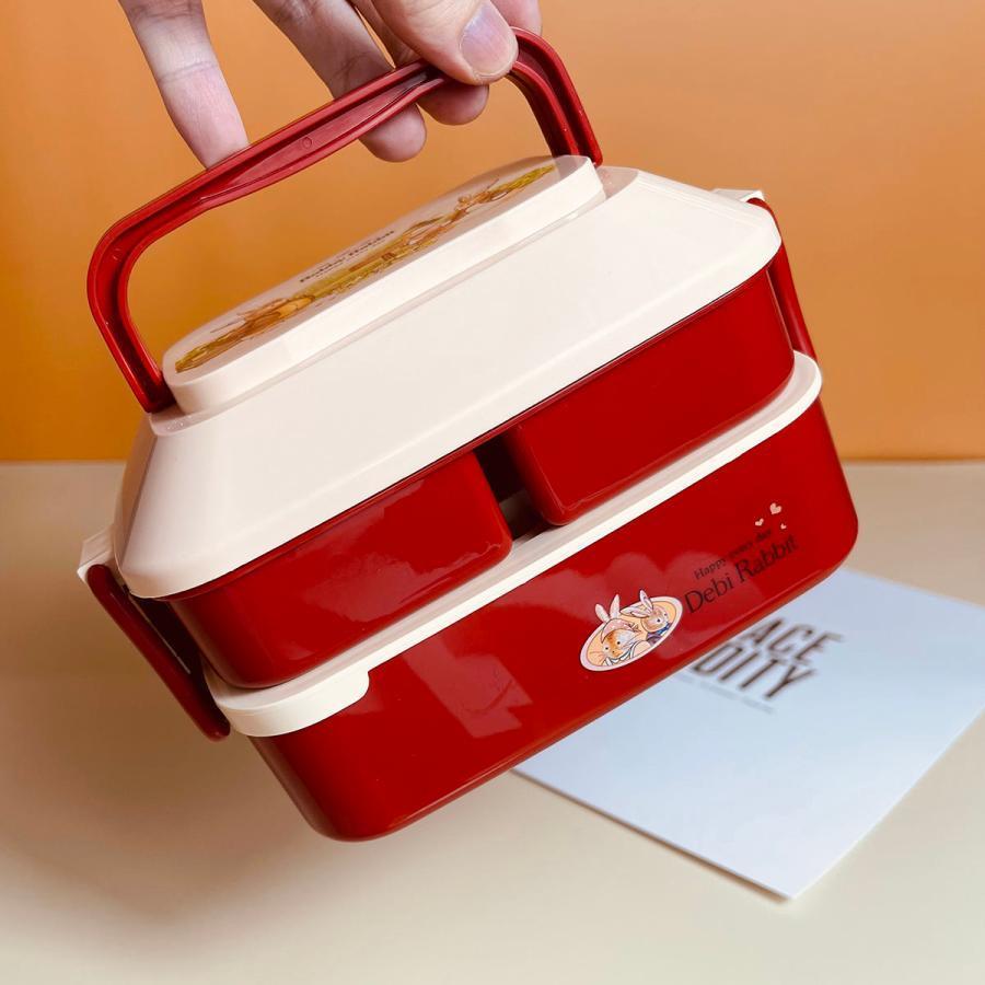 赤い子ども用仕切り付き弁当箱 お弁当箱 2段 こども 仕切り付き ランチボックス 子供用 幼稚園 小学生