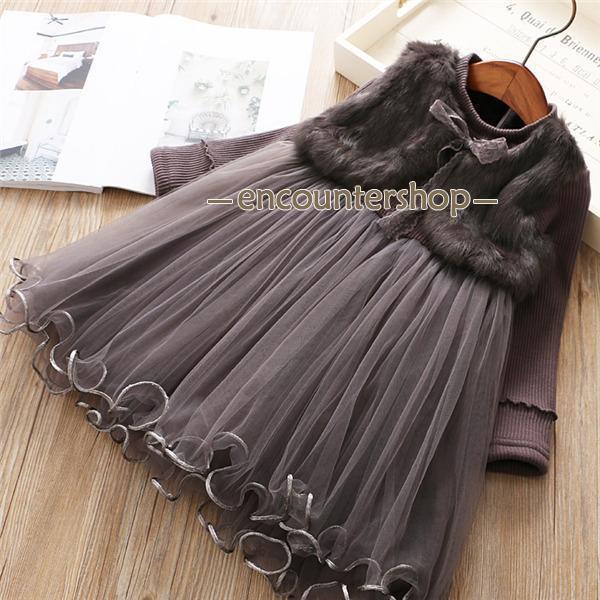 ワンピース 子供 女の子 ニット キッズ プルオーバー ガールズ 毛皮 韓国風 子供服 可愛い 通園 カジュアル 秋冬 入学式 卒園式 暖かい | ブランド登録なし | 02