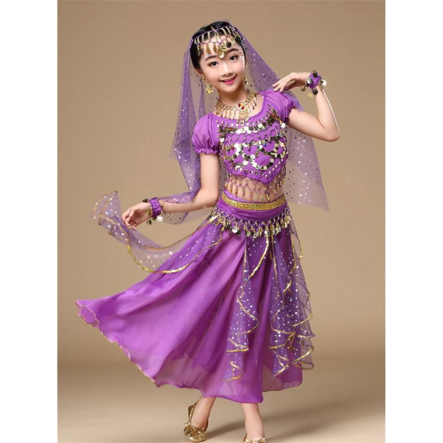 ベリーダンス衣装4点セット ベリーダンス 衣装 セット キッズ 4点ゼット子供用豪華ステージ