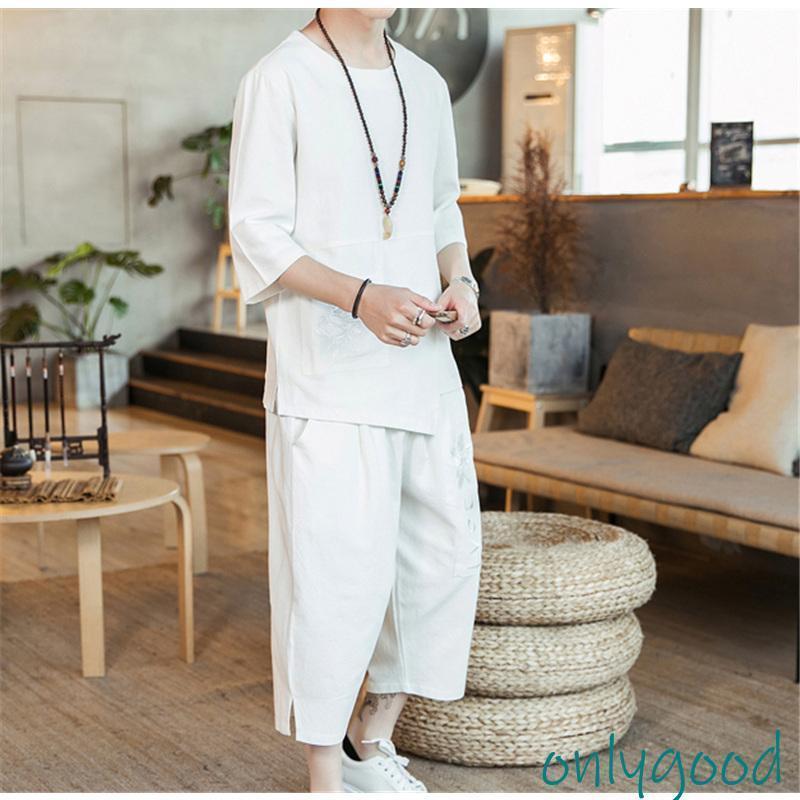 よね セットアップ 2点セット よね セットアップ 2点セット セットアップ メンズ リネン 七分袖 上下