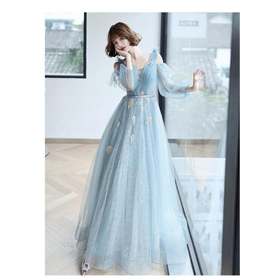 ウエディングドレス 袖ありワンピ ロングドレス パーティードレス 結婚式 10代 20代 30代40代 上品 お呼ばれ 食事会 二次会 披露宴 卒業式 成人式_2