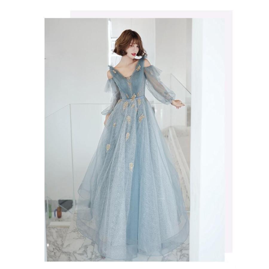 ウエディングドレス 袖ありワンピ ロングドレス パーティードレス 結婚式 10代 20代 30代40代 上品 お呼ばれ 食事会 二次会 披露宴 卒業式 成人式_4