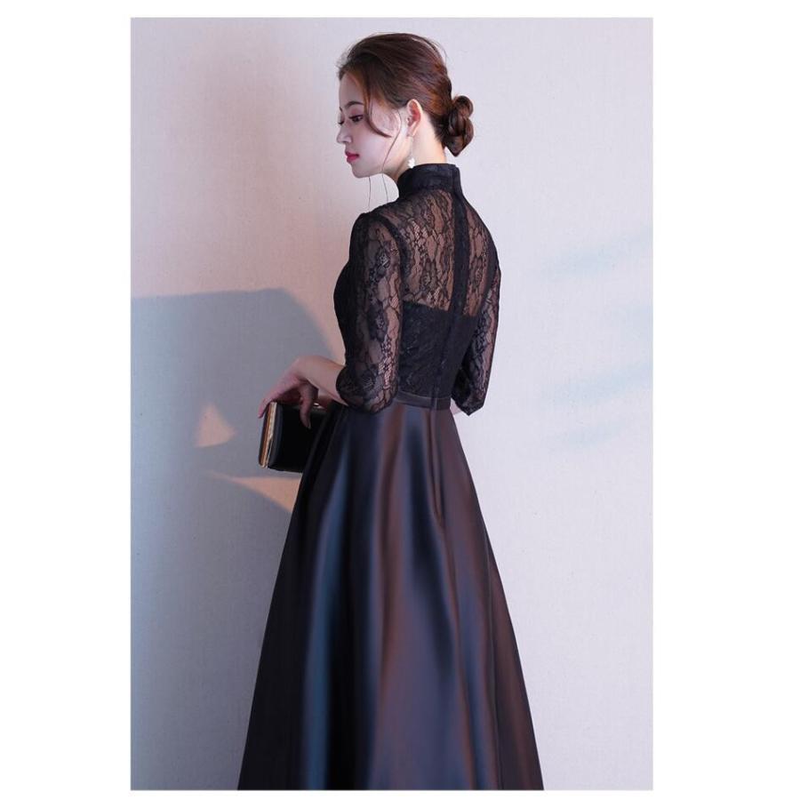 ロングドレス ウエディングドレス パーティードレス 立ち襟 Aライン