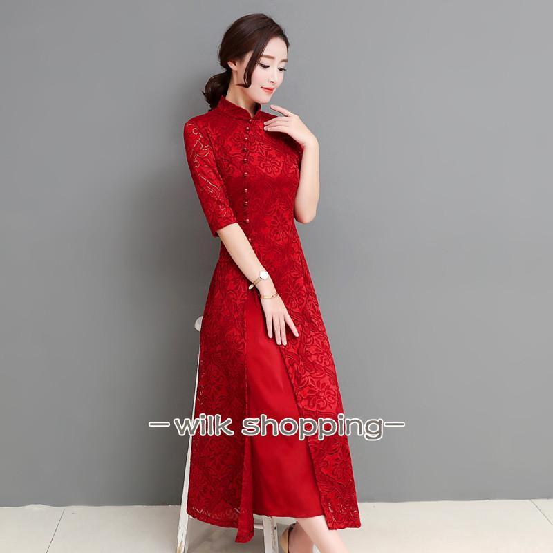 チャイナドレス ロング チャイナドレス風ワンピース アオザイ