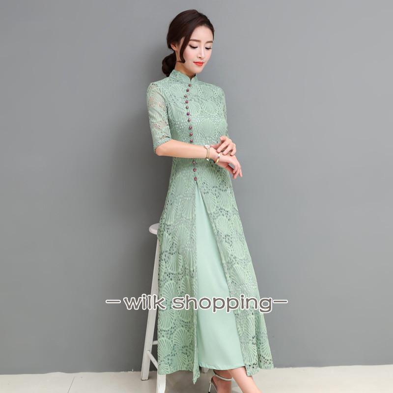 チャイナドレス ロング チャイナドレス風ワンピース アオザイ