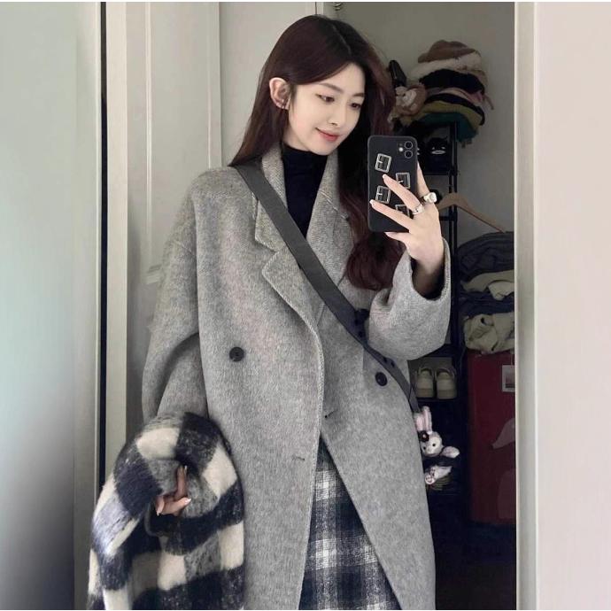 ロングコート レディース ダブルフェイスカシミヤ 小柄さん向け 春・秋・冬 韓国風 高級感 ウール コート_1