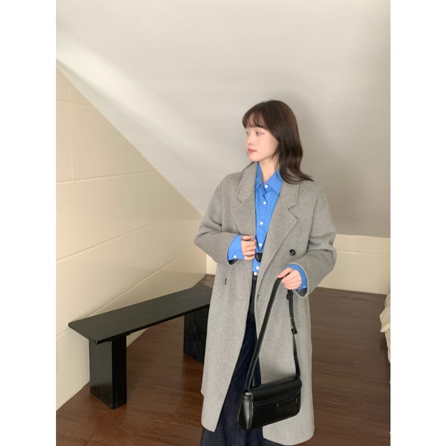 ロングコート レディース ダブルフェイスカシミヤ 小柄さん向け 春・秋・冬 韓国風 高級感 ウール コート_4