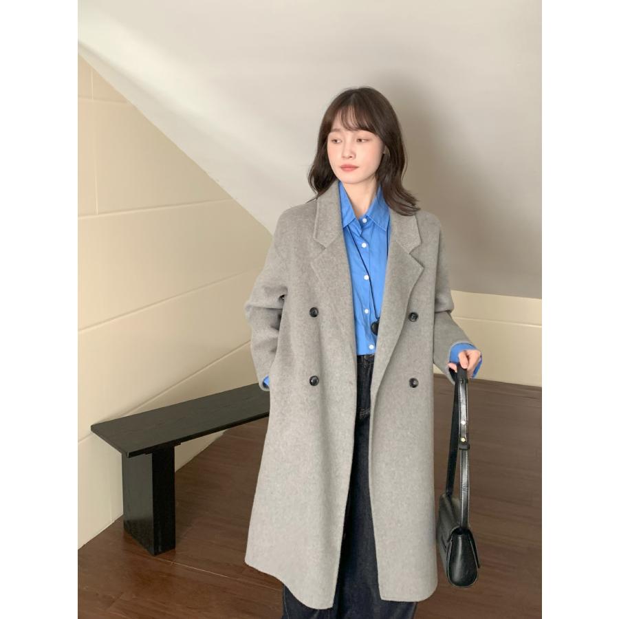 ロングコート レディース ダブルフェイスカシミヤ 小柄さん向け 春・秋・冬 韓国風 高級感 ウール コート_5