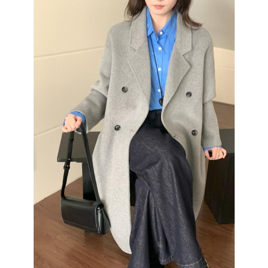 ロングコート レディース ダブルフェイスカシミヤ 小柄さん向け 春・秋・冬 韓国風 高級感 ウール コート_7